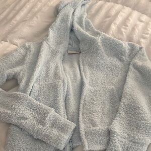 XS like new Cozy Hooded zip up chenille sweater in Light Blue